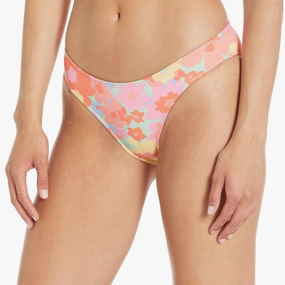 Billabong Women's Surf Pastel Pink Orange Floral Lowrider Bikini Bottom Size L